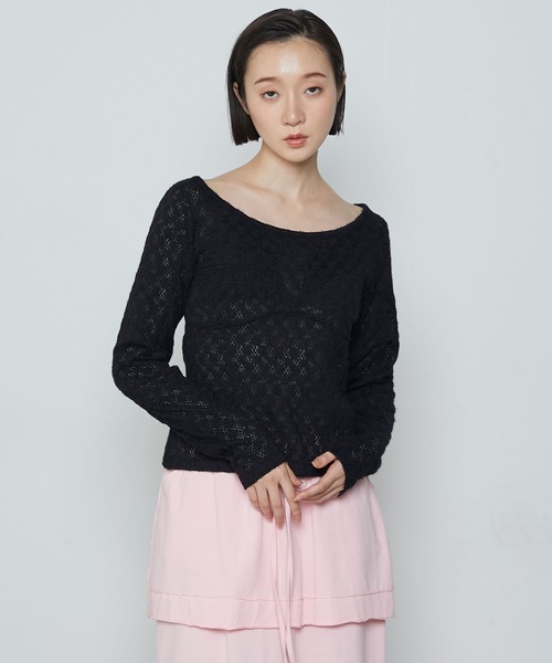 le ELMi（ルエルミ）の「Bustier design brushed lace tops / ビスチェデザイン Uネック 起毛レース カットソー（Tシャツ/カットソー・レディース・レッド/ブラック/アイボリー・FREE）」の14枚目の写真
