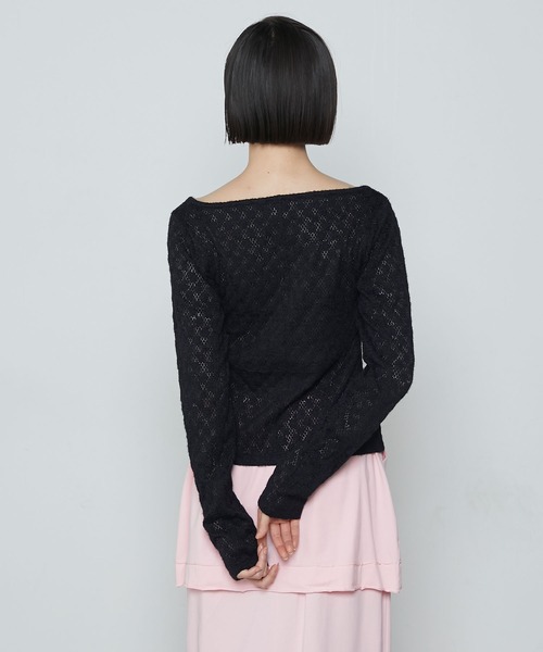 le ELMi（ルエルミ）の「Bustier design brushed lace tops / ビスチェデザイン Uネック 起毛レース カットソー（Tシャツ/カットソー・レディース・レッド/ブラック/アイボリー・FREE）」の16枚目の写真
