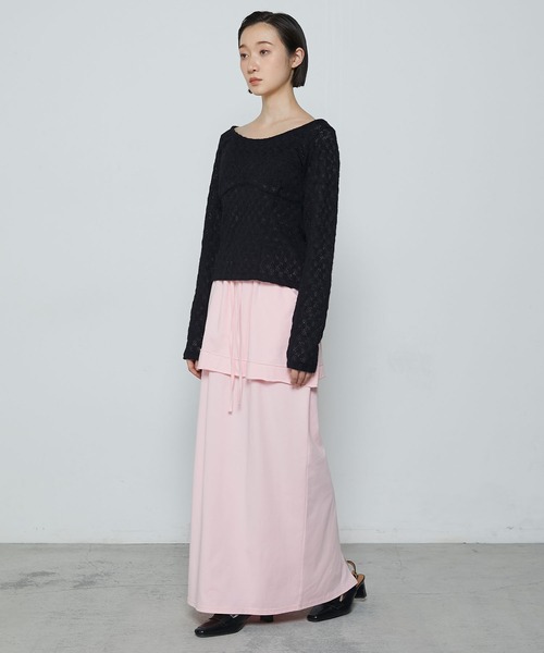 le ELMi（ルエルミ）の「Bustier design brushed lace tops / ビスチェデザイン Uネック 起毛レース カットソー（Tシャツ/カットソー・レディース・レッド/ブラック/アイボリー・FREE）」の18枚目の写真