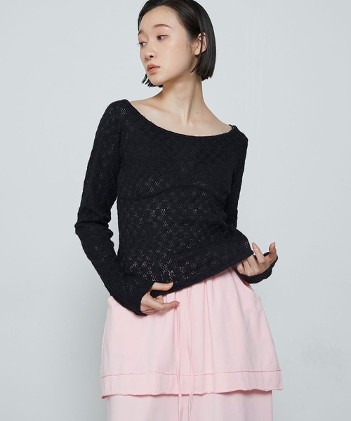 le ELMi（ルエルミ）の「Bustier design brushed lace tops / ビスチェデザイン Uネック 起毛レース カットソー（Tシャツ/カットソー・レディース・レッド/ブラック/アイボリー・FREE）」の21枚目の写真