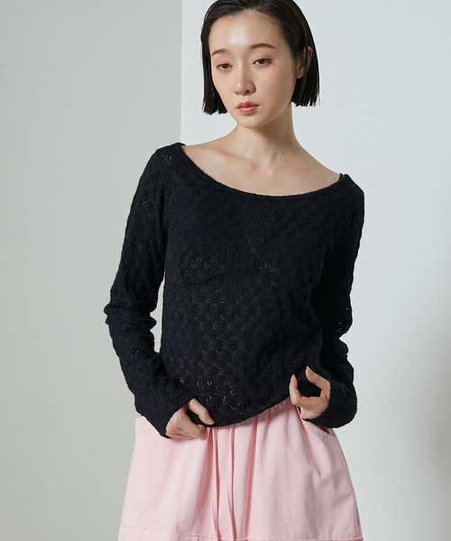 le ELMi（ルエルミ）の「Bustier design brushed lace tops / ビスチェデザイン Uネック 起毛レース カットソー（Tシャツ/カットソー・レディース・レッド/ブラック/アイボリー・FREE）」の22枚目の写真
