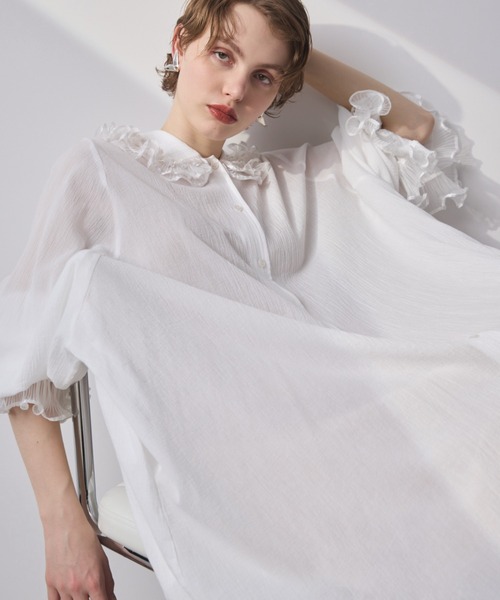 セール】ボリュームフリルナイティードレス（シャツワンピース