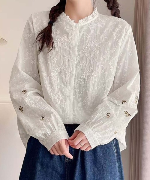 aimoha(アイモハ)の「刺繍デザインフリル襟シャツブラウス(シャツ/ブラウス・レディース・ホワイト/ライトベージュ・FREE)」の8枚目の写真