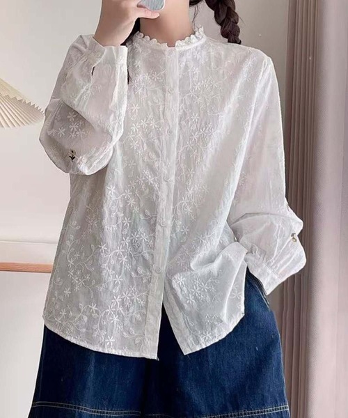 aimoha(アイモハ)の「刺繍デザインフリル襟シャツブラウス(シャツ/ブラウス・レディース・ホワイト/ライトベージュ・FREE)」の9枚目の写真