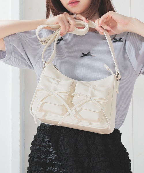セール】リボン付ポケットバッグ（ショルダーバッグ）｜Honeys