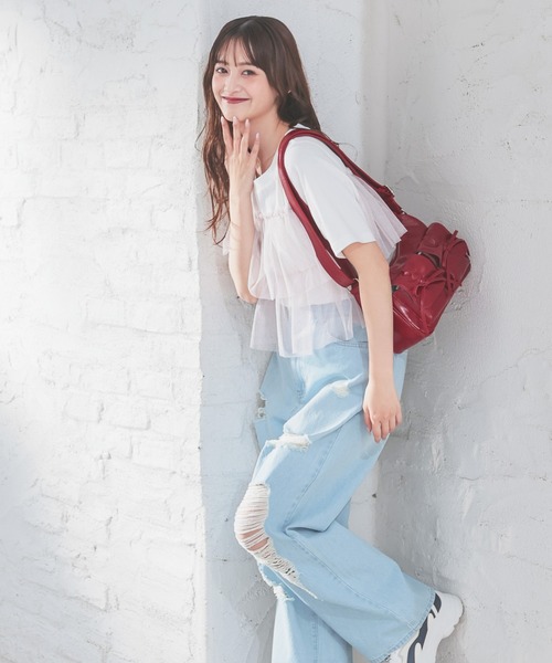 Honeys(ハニーズ)の「リボン付ポケットバッグ(ショルダーバッグ・レディース・レッド/ブラック/ライトベージュ/ブラウン/ホワイト・FREE)」の10枚目の写真