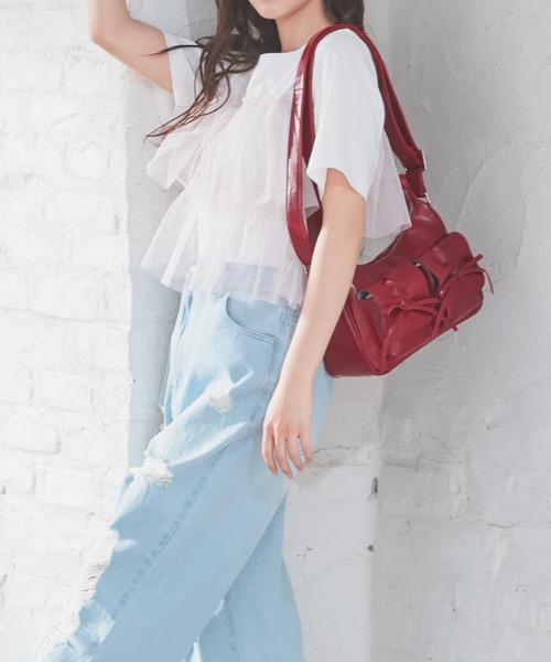 Honeys(ハニーズ)の「リボン付ポケットバッグ(ショルダーバッグ・レディース・レッド/ブラック/ライトベージュ/ブラウン/ホワイト・FREE)」の11枚目の写真