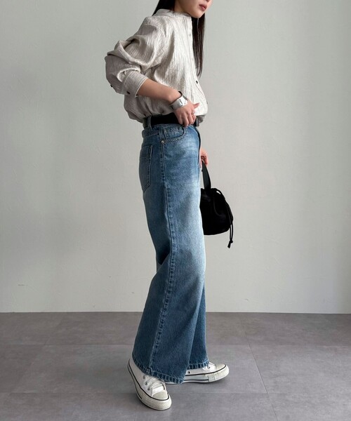 fredy emue（フレディエミュ）の「《セットアップ対応》Shiny creapバンドカラーシャツ（シャツ/ブラウス・レディース・ベージュ/ブラウン・38）」の5枚目の写真