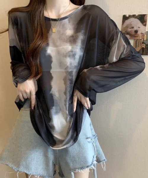 GEMEDA(ジェメダ)の「シースルー絞り染めオーバーサイズtシャツ(Tシャツ/カットソー・レディース・グレー/イエロー・M)」の1枚目の写真