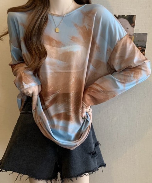 GEMEDA(ジェメダ)の「シースルー絞り染めオーバーサイズtシャツ(Tシャツ/カットソー・レディース・グレー/イエロー・M)」の2枚目の写真