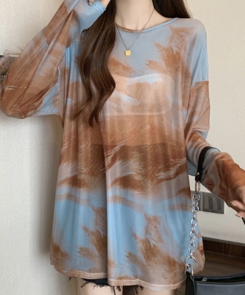 GEMEDA(ジェメダ)の「シースルー絞り染めオーバーサイズtシャツ(Tシャツ/カットソー・レディース・グレー/イエロー・M)」の4枚目の写真