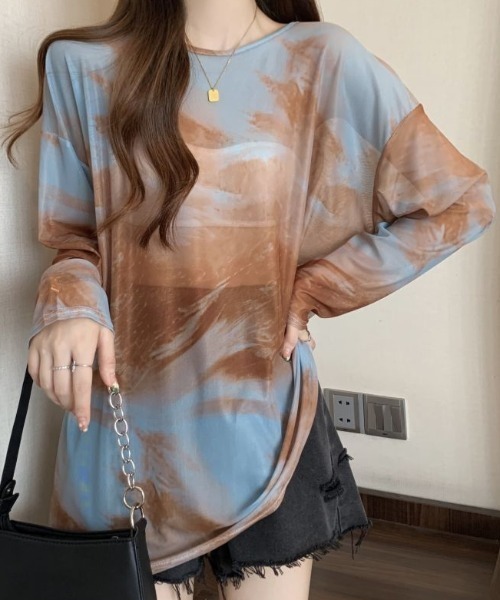 GEMEDA(ジェメダ)の「シースルー絞り染めオーバーサイズtシャツ(Tシャツ/カットソー・レディース・グレー/イエロー・M)」の6枚目の写真