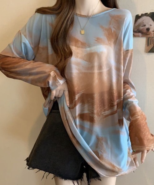 GEMEDA(ジェメダ)の「シースルー絞り染めオーバーサイズtシャツ(Tシャツ/カットソー・レディース・グレー/イエロー・M)」の7枚目の写真