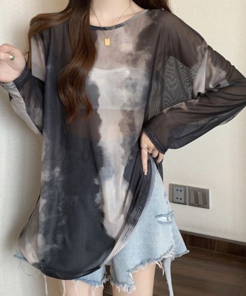 GEMEDA(ジェメダ)の「シースルー絞り染めオーバーサイズtシャツ(Tシャツ/カットソー・レディース・グレー/イエロー・M)」の5枚目の写真