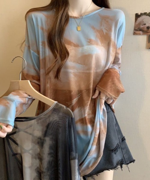 GEMEDA(ジェメダ)の「シースルー絞り染めオーバーサイズtシャツ(Tシャツ/カットソー・レディース・グレー/イエロー・M)」の10枚目の写真