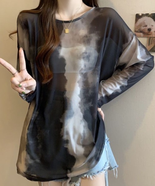 GEMEDA(ジェメダ)の「シースルー絞り染めオーバーサイズtシャツ(Tシャツ/カットソー・レディース・グレー/イエロー・M)」の11枚目の写真