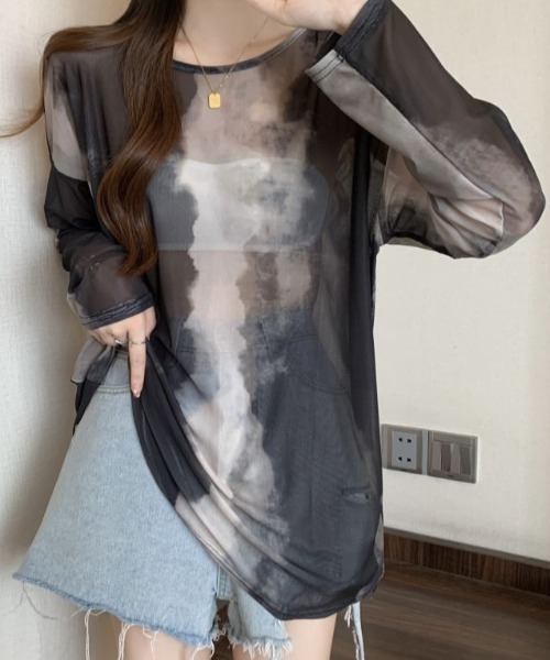 GEMEDA(ジェメダ)の「シースルー絞り染めオーバーサイズtシャツ(Tシャツ/カットソー・レディース・グレー/イエロー・M)」の13枚目の写真