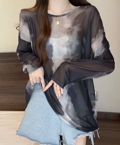 GEMEDA(ジェメダ)の「シースルー絞り染めオーバーサイズtシャツ(Tシャツ/カットソー・レディース・グレー/イエロー・M)」の14枚目の写真