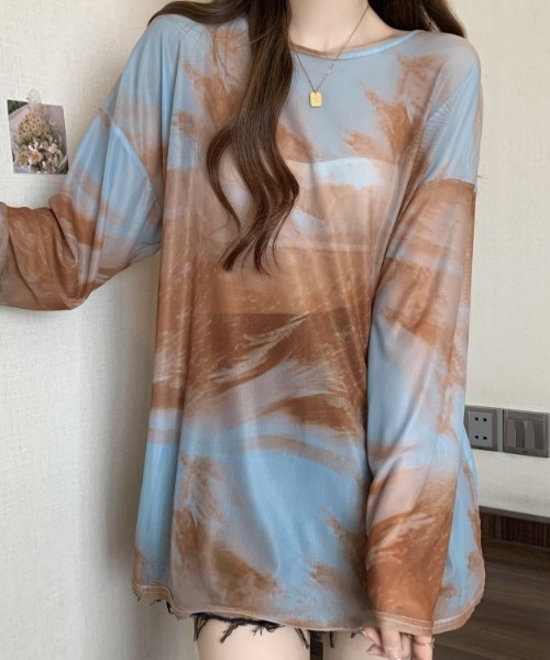 GEMEDA(ジェメダ)の「シースルー絞り染めオーバーサイズtシャツ(Tシャツ/カットソー・レディース・グレー/イエロー・M)」の15枚目の写真