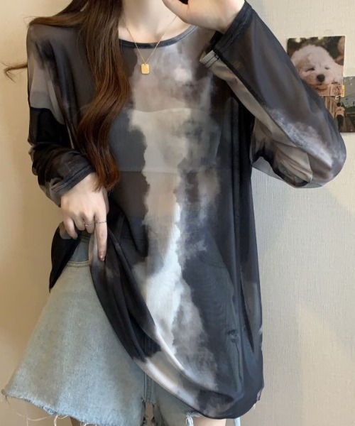 GEMEDA(ジェメダ)の「シースルー絞り染めオーバーサイズtシャツ(Tシャツ/カットソー・レディース・グレー/イエロー・M)」の17枚目の写真