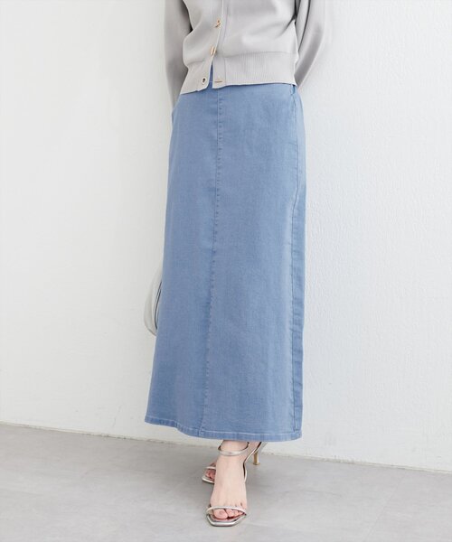 natural couture(ナチュラルクチュール)の「スーパーストレッチスリット付きスカート(スカート・レディース・ブラック/サックスブルー/インディゴブルー・FREE)」の3枚目の写真