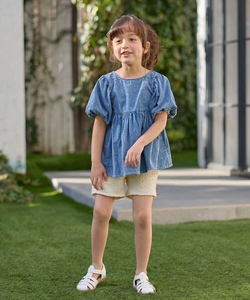 Piet（ピエット）の「【綿100%】バルーンスリーブ デニム ブラウス（シャツ/ブラウス・キッズ・サックスブルー/ブルー・120/130/110/100）」の5枚目の写真