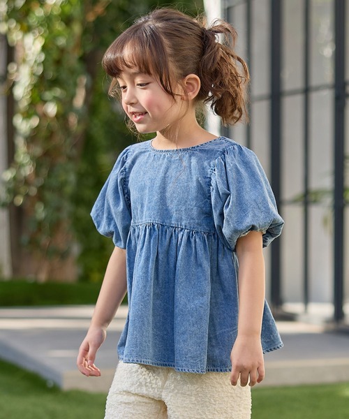 Piet（ピエット）の「【綿100%】バルーンスリーブ デニム ブラウス（シャツ/ブラウス・キッズ・サックスブルー/ブルー・120/130/110/100）」の4枚目の写真