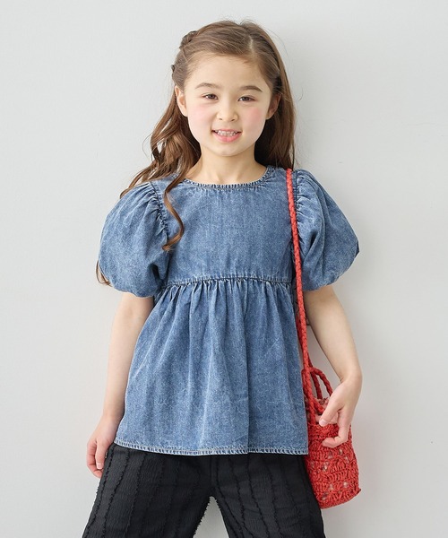 Piet（ピエット）の「【綿100%】バルーンスリーブ デニム ブラウス（シャツ/ブラウス・キッズ・サックスブルー/ブルー・120/130/110/100）」の6枚目の写真
