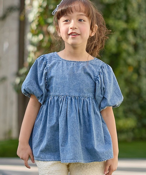 Piet（ピエット）の「【綿100%】バルーンスリーブ デニム ブラウス（シャツ/ブラウス・キッズ・サックスブルー/ブルー・120/130/110/100）」の3枚目の写真