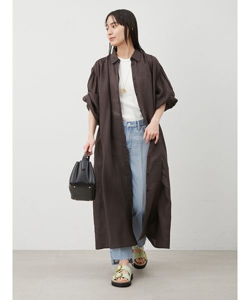 Mila Owen ミラオーウェン ロング シャツ ワンピース 0 新品未使用 セール】ラミー100％袖ロングシャツワンピース（ワンピース