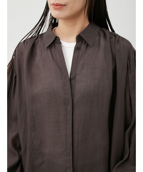 セール】ラミー100％袖ロングシャツワンピース（ワンピース