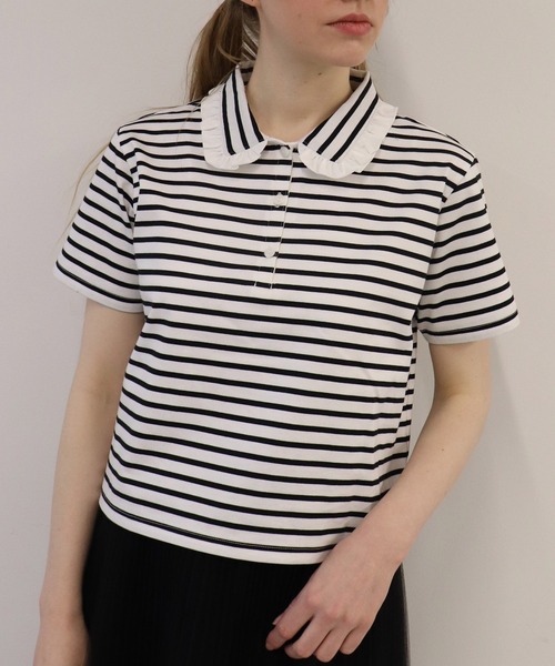 ★定価2,8万★tibi New York★フレア ポロシャツ★アパルトモン★白 フレンチカジュアルボーダー2【ポロシャツ】（ポロシャツ