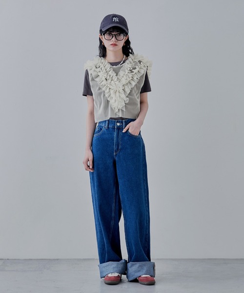 etoll.（エトル）の「チュールフリルショートベスト（ベスト・レディース・グレー/アイボリー/ブラック・M）」の13枚目の写真