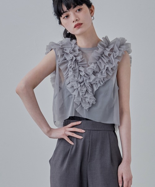 etoll.（エトル）の「チュールフリルショートベスト（ベスト・レディース・グレー/アイボリー/ブラック・M）」の18枚目の写真