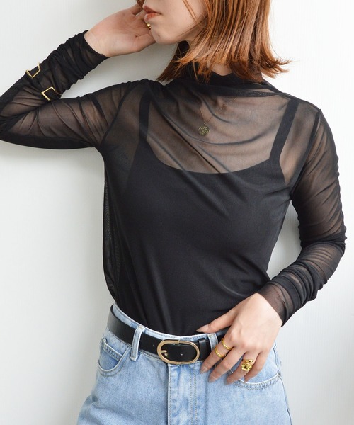 styiro(スタイロ)の「シースルーカラーカットソー(Tシャツ/カットソー・レディース・ピンク/ブラック/ホワイト/グリーン系その他・FREE)」の2枚目の写真