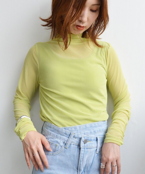 styiro(スタイロ)の「シースルーカラーカットソー(Tシャツ/カットソー・レディース・ピンク/ブラック/ホワイト/グリーン系その他・FREE)」の7枚目の写真