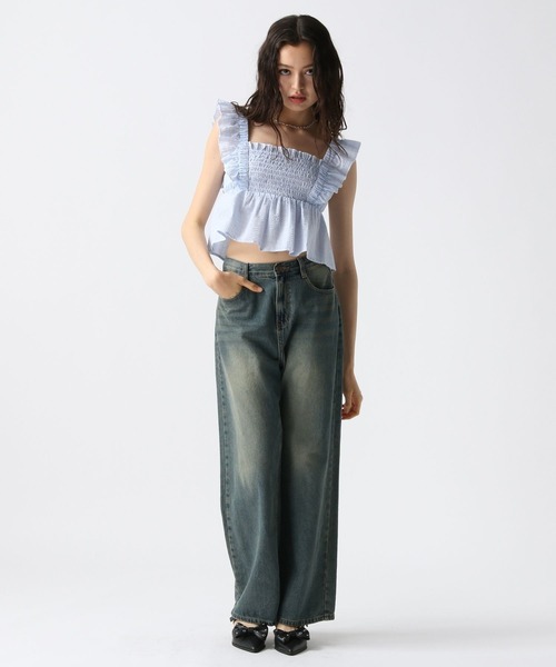 FOREVER 21（フォーエバー トゥエンティーワン）の「【2025SS】フリルコンパクトシャーリングブラウス（Tシャツ/カットソー・レディース・ブラック/ブルー/チェック/ホワイト・FREE）」の19枚目の写真