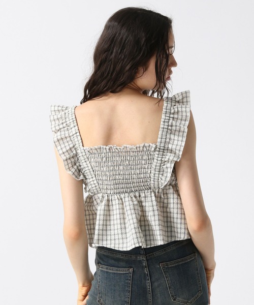 FOREVER 21（フォーエバー トゥエンティーワン）の「【2025SS】フリルコンパクトシャーリングブラウス（Tシャツ/カットソー・レディース・ブラック/ブルー/チェック/ホワイト・FREE）」の12枚目の写真