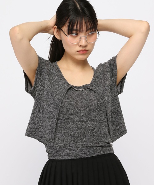 3.3 Field Trip (3.3フィールドトリップ)の「3.3 Field Trip/キャミ付きチェーン半袖カーディガン(Tシャツ/カットソー・レディース・サックスブルー/ピンク/チャコール・FREE)」の2枚目の写真