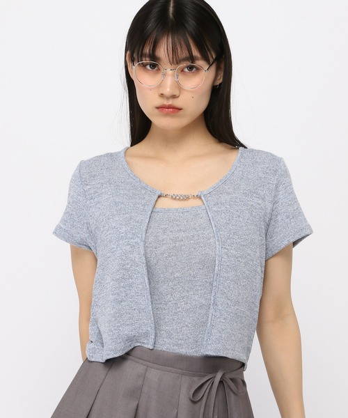 3.3 Field Trip (3.3フィールドトリップ)の「3.3 Field Trip/キャミ付きチェーン半袖カーディガン(Tシャツ/カットソー・レディース・サックスブルー/ピンク/チャコール・FREE)」の20枚目の写真