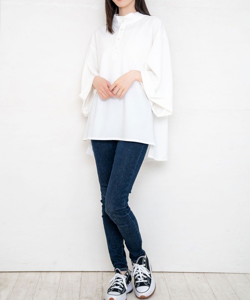 Nora Lily(ノラリリー)の「【Nora Lily】Stand Collar S/S Shirt (UNISEX)(シャツ/ブラウス・メンズ・ホワイト/グリーン・FREE)」の4枚目の写真