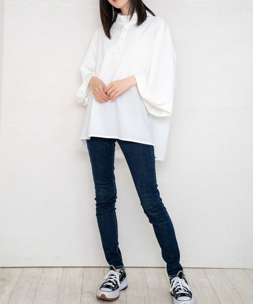 Nora Lily(ノラリリー)の「【Nora Lily】Stand Collar S/S Shirt (UNISEX)(シャツ/ブラウス・メンズ・ホワイト/グリーン・FREE)」の6枚目の写真