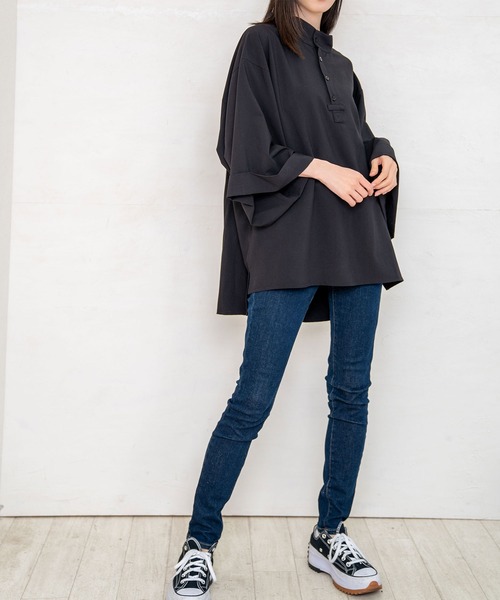 Nora Lily(ノラリリー)の「【Nora Lily】Stand Collar S/S Shirt (UNISEX)(シャツ/ブラウス・メンズ・ホワイト/グリーン・FREE)」の7枚目の写真