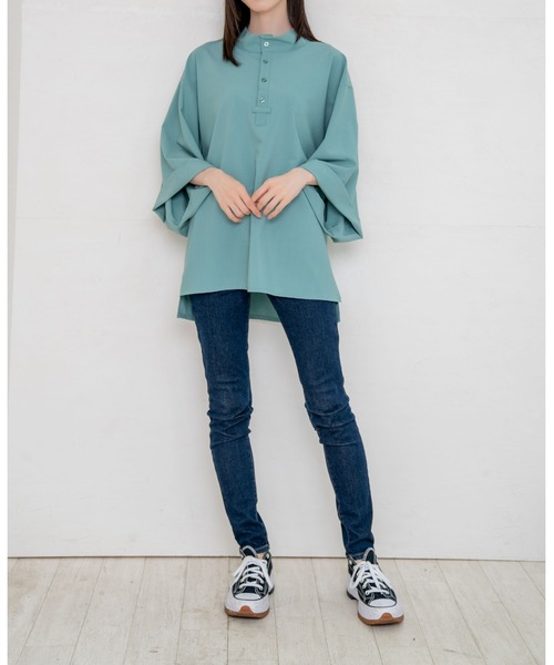 Nora Lily(ノラリリー)の「【Nora Lily】Stand Collar S/S Shirt (UNISEX)(シャツ/ブラウス・メンズ・ホワイト/グリーン・FREE)」の11枚目の写真