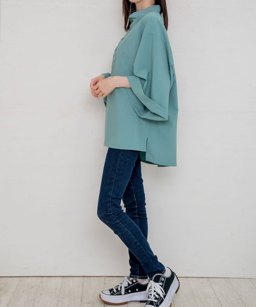 Nora Lily(ノラリリー)の「【Nora Lily】Stand Collar S/S Shirt (UNISEX)(シャツ/ブラウス・メンズ・ホワイト/グリーン・FREE)」の12枚目の写真
