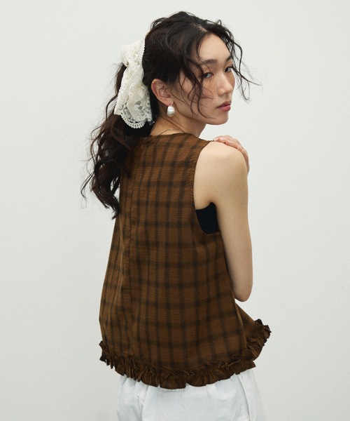ブラウス シャツ cwtch　PRINT FRILLS TUNIC レディース チュニックシャツ レディース 長袖 チュニック 綿 ガーゼ