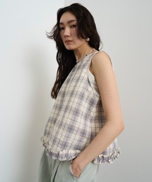 Lutim by u（ルチバイユー）の「Cotton Check Pattern frills Hem Blouse / コットンチェックパターンフリル裾ブラウス（シャツ/ブラウス）」