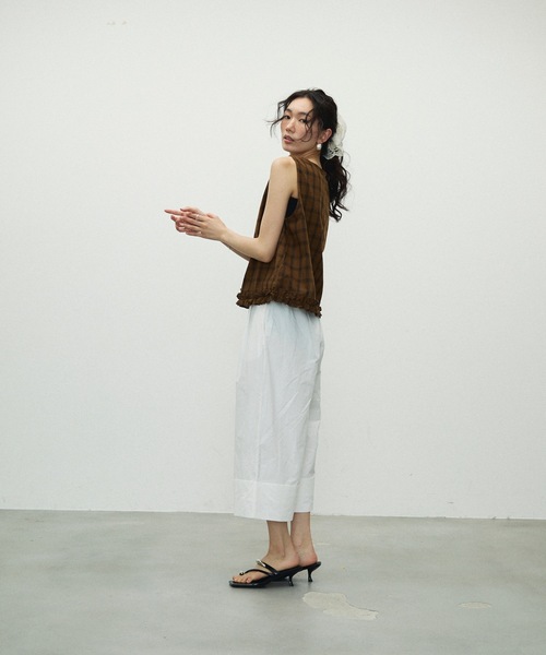Cotton Check Pattern frills Hem Blouse / コットンチェック