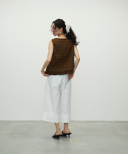 Lutim by u（ルチバイユー）の「Cotton Check Pattern frills Hem Blouse / コットンチェックパターンフリル裾ブラウス（シャツ/ブラウス・レディース・ブラック/ブラウン・FREE）」の21枚目の写真