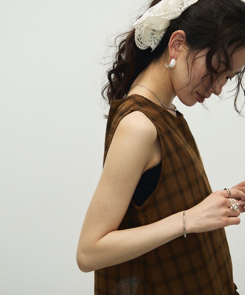 Lutim by u（ルチバイユー）の「Cotton Check Pattern frills Hem Blouse / コットンチェックパターンフリル裾ブラウス（シャツ/ブラウス・レディース・ブラック/ブラウン・FREE）」の19枚目の写真